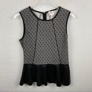 Parker Leather Peplum Tank Top S Black White